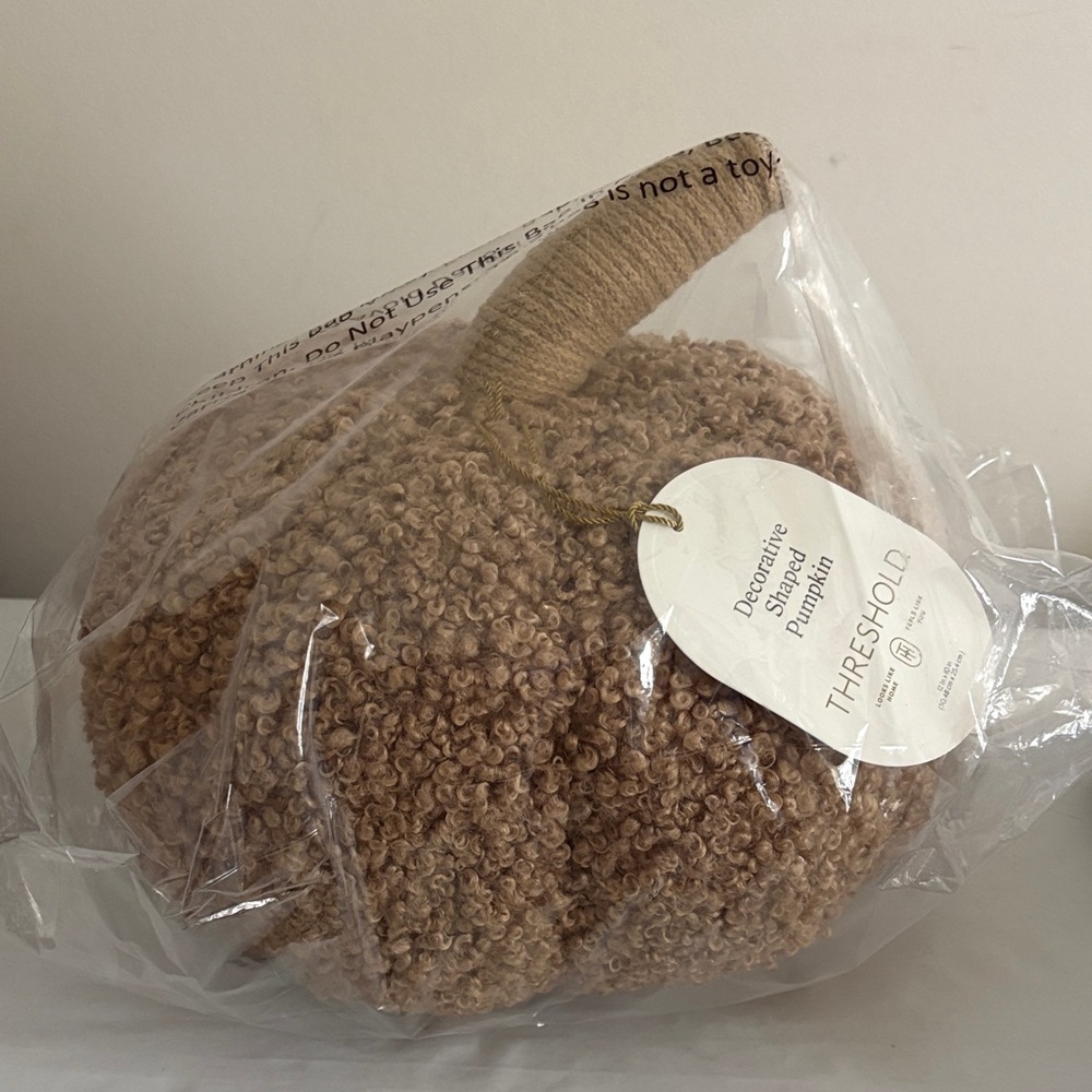 Threshold Teddy Boucle Shaped Pumpkin Throw Pillow tan cottagecore home decor - Picture 2 of 5